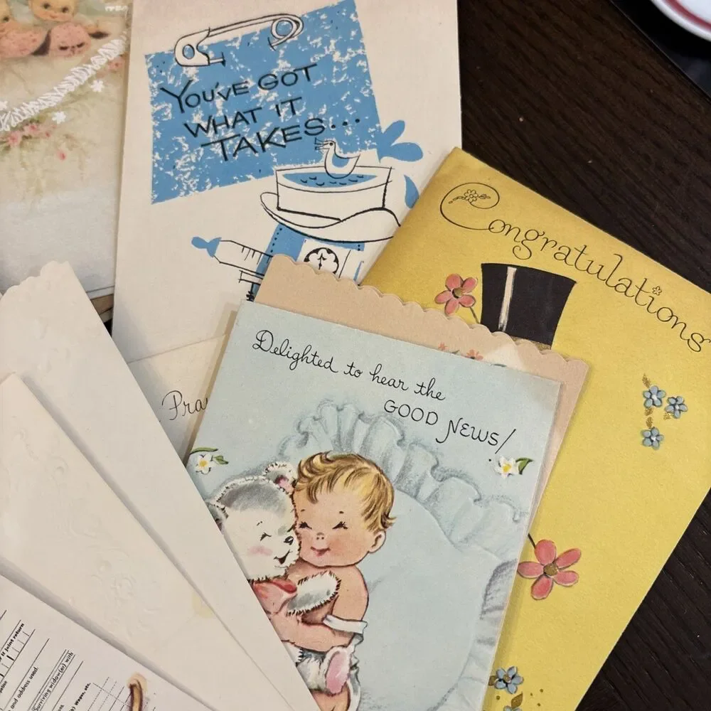 Vintage Lot of 47 Cards TWINS Birth & Christening Baby 1965 USED Greeting Crafts